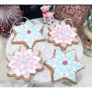 NEW Set of 4 Pastel Sugarcoat Snowflake Gingerbread Cookie Christmas Ornaments